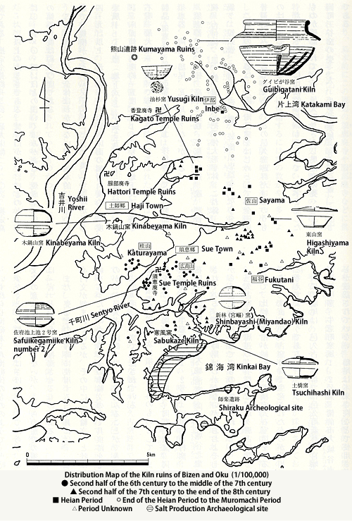 邑久古窯跡群・備前焼窯跡分布図